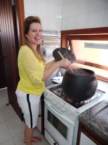 Marcia stirring the HUGE pot of feijoada