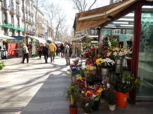 Las Ramblas is divided into sections; this is the Rambla of Flowers