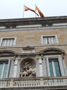Palau de la Generalitat, offices of the autonomous government of Catalunya, with Catalunya's patron saint - St. George slaying the dragon