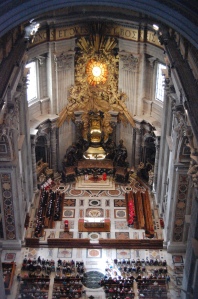 looking down into St. Peter's; a service is underway (Don)