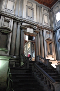 up the stairs into the Medici Library, all designed by Michelangelo