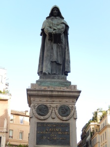 Giordano Bruno, with inscription"And the flames rose up"