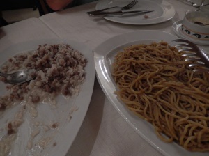 2nd course - risotta with boar sausage and pasta with boar meat