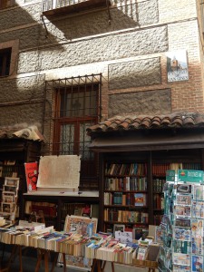 the bookstore is attached to the wall of the church