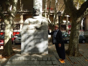 with Hemingway, in front of the bullring.