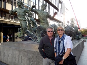in front of the Running of the Bulls Monument