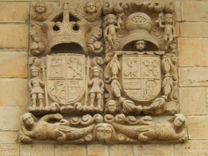 intricate coat-of-arms marking buildings