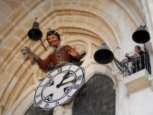the church mascot: the "Fly-Catcher" clock. Above the clock is the German maker, whose mouth opens and closes when the bell rings...