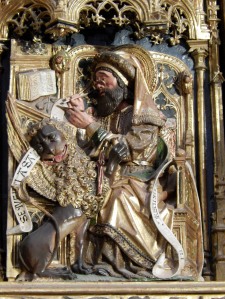 detail from a Gothic altar, this is a self-portrait of the sculptor