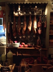 the hams hanging behind the bar